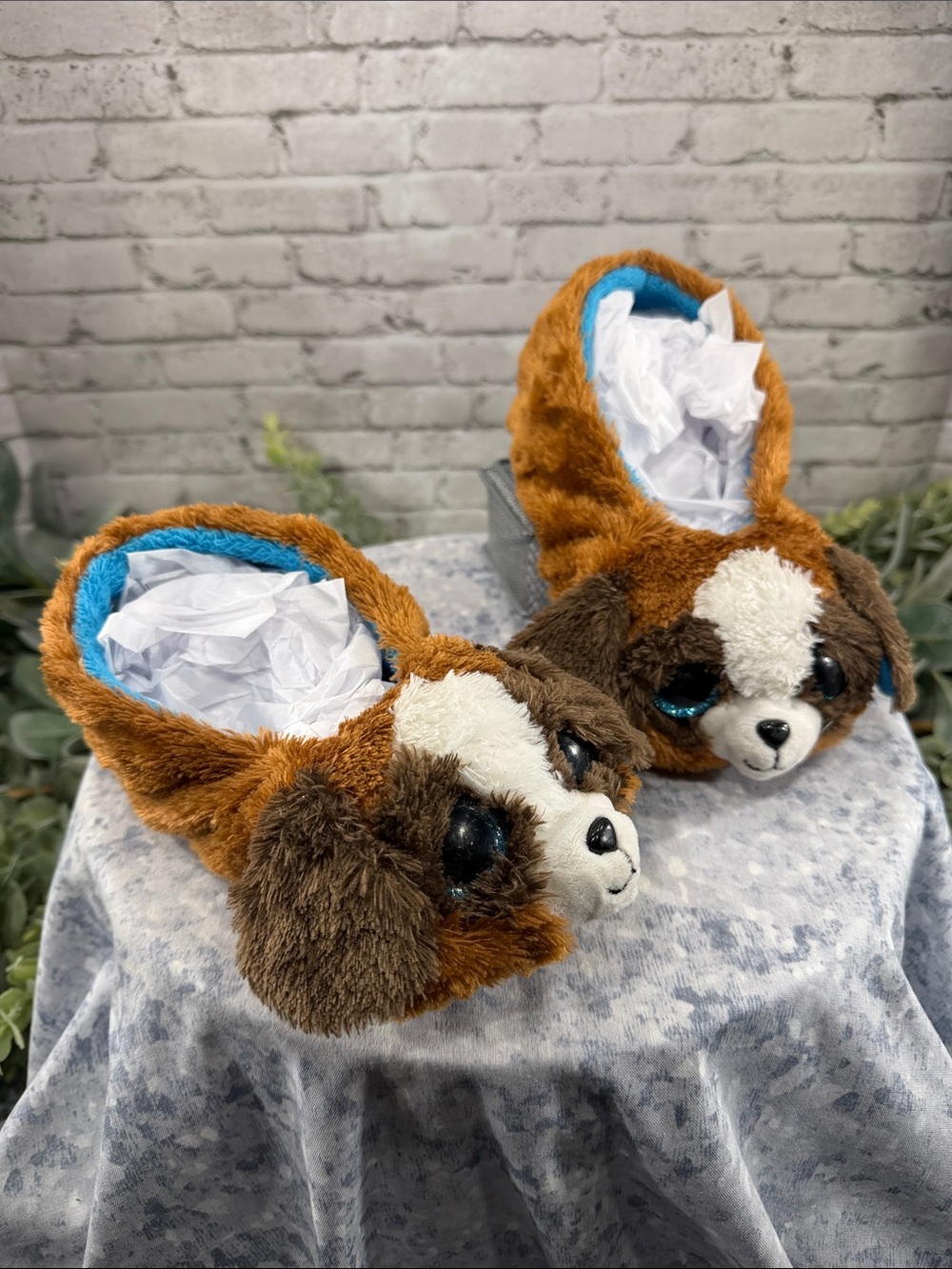 TY “Duke” Beanie Boo 3D Plush Brown & White Soft Furry Kids Slippers Boys 13